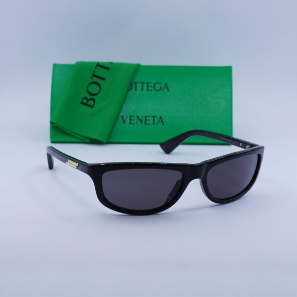 ?️ New Bottega Veneta BV1327S 001 Sunglasses - Shiny Black Frame, Grey Lenses